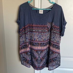 Knox Rose blouse blue with multi colored silky bottom size XXL